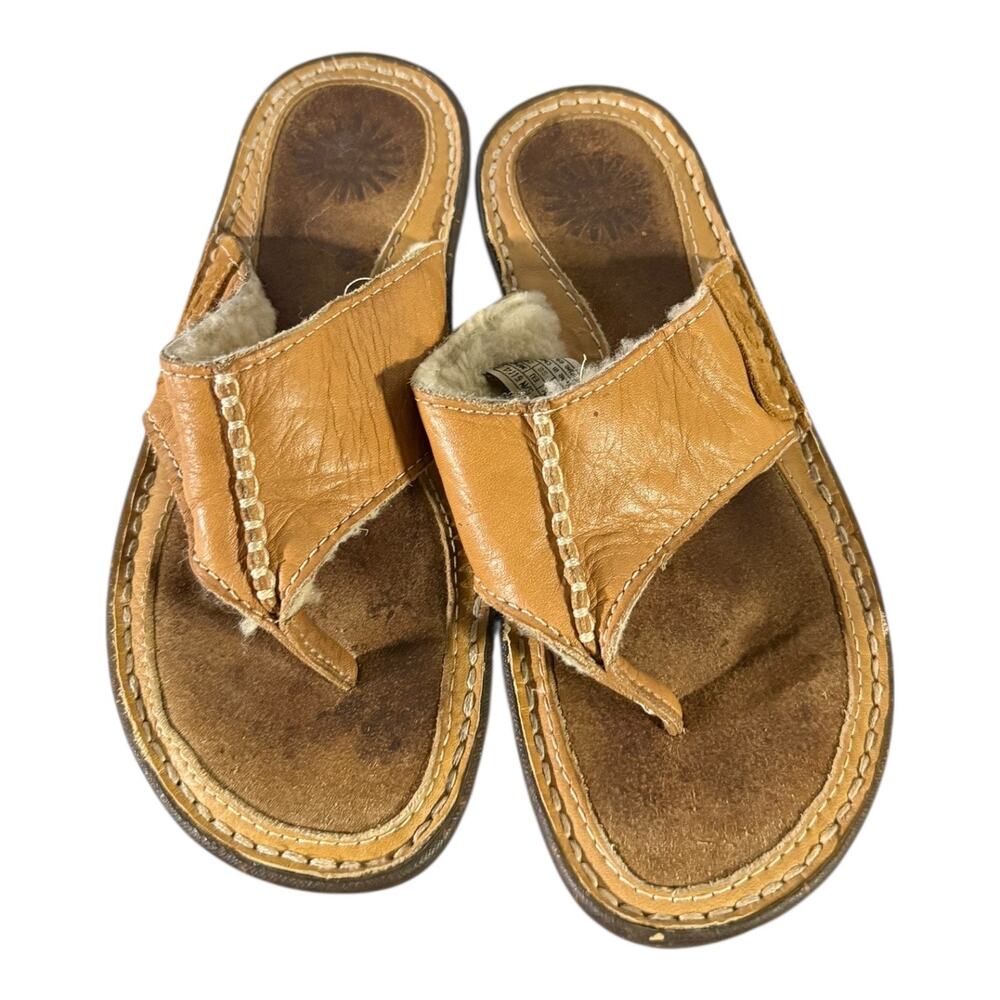 UGG Women’s Chestnut Layback Suede Leather Flip Flop Sandals Shoes 7 Sherpa - Picture 3 of 8